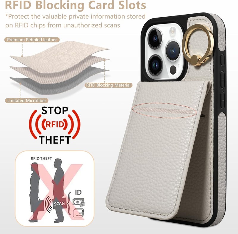 Keallce Case for iPhone 15 Pro 6.1'', Detachable Crossbody Wallet Case with RFID Blocking Card Slots, 360?Stand Ring, Flip Leather Protective Cover Lanyard Shoulder Strap Women for iPhone 15 Pro Beige - Image 4